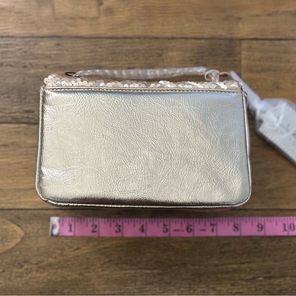 NICOLE MILLER Crossbody Bag Womens Gold Sequin Flap Purse Chain Strap - Picture 5 of 9